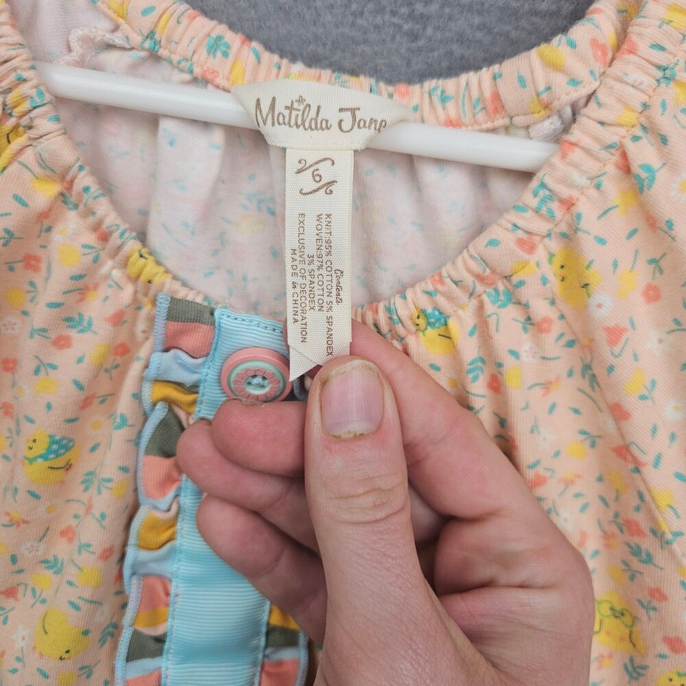 Matilda Jane Girls Floral Bird Dress Peach Pastel Cottagecore Size 6 - Picture 3 of 7